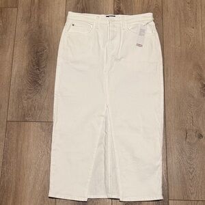 Hudson Jeans White Denim Midi Skirt Front Slit Size 29